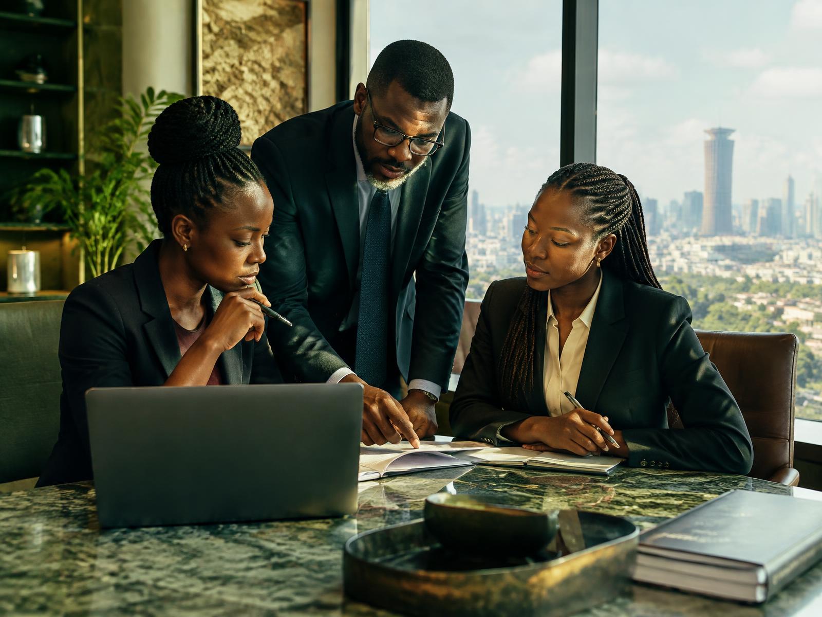 Legal counsel collaborating in a Nairobi office
